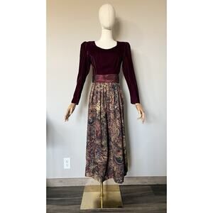 Lanz Vintage Dress Sz 4 Velvet Paisley Tapestry Midi Cottagecore Holiday Party